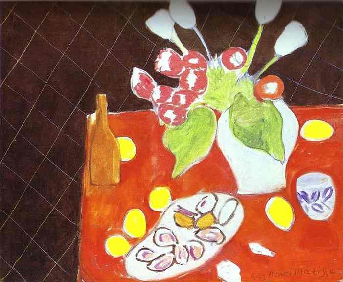 Henri Matisse Tulips and Oysters on Black Background